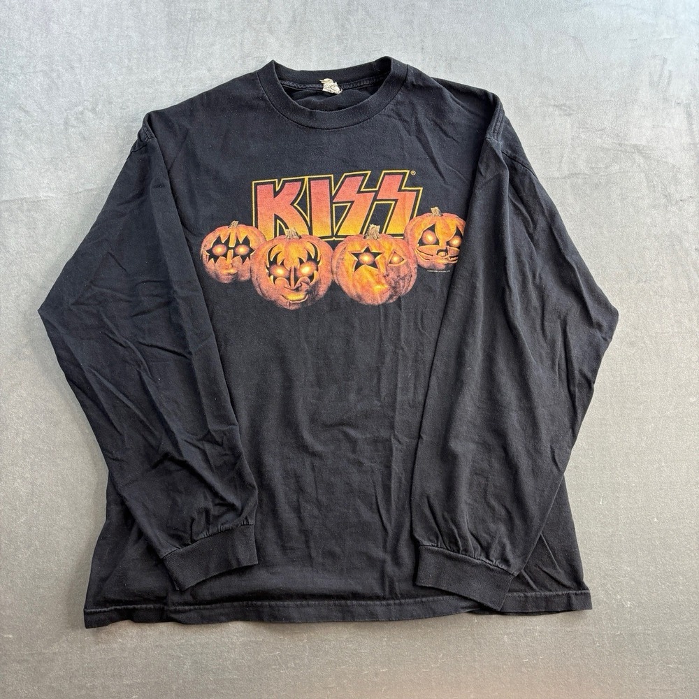 KISS Halloween Pumpkin Long Sleeve Band T Shirt Black Men's XL